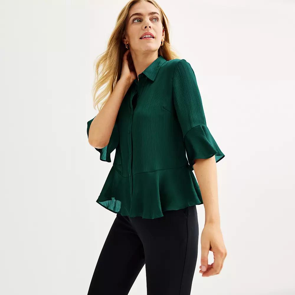 Women's Nine West Ruffle Hem Shirt,  Product Image