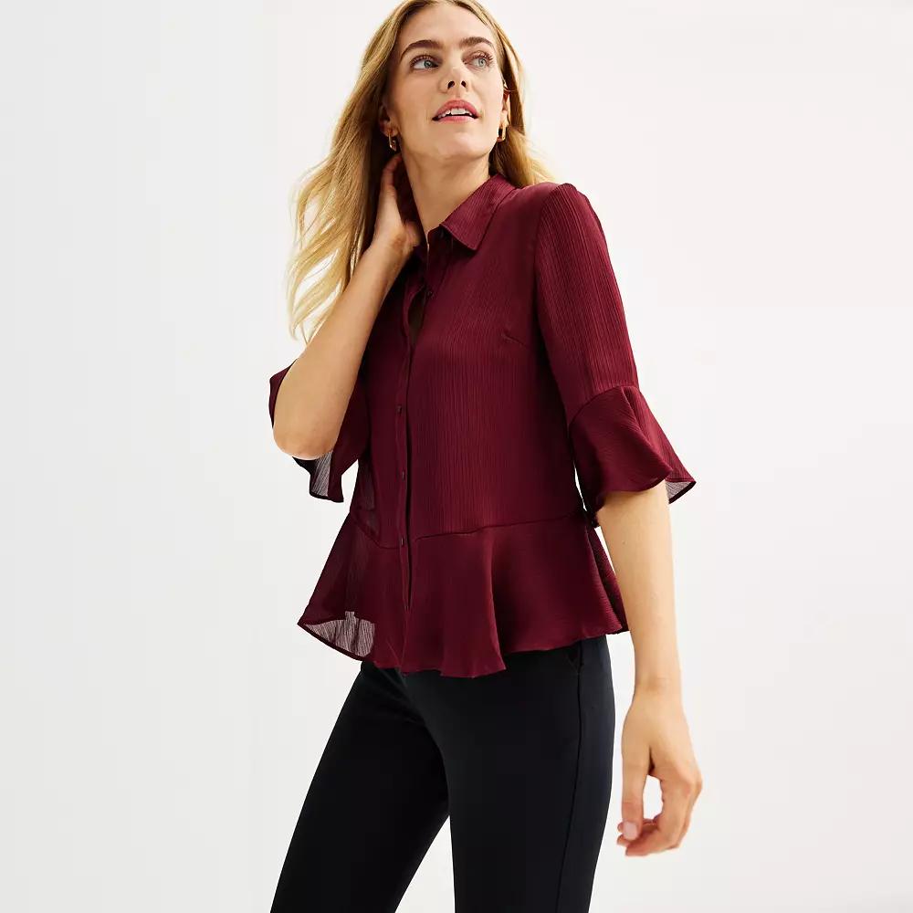 Women's Nine West Ruffle Hem Shirt,  Product Image