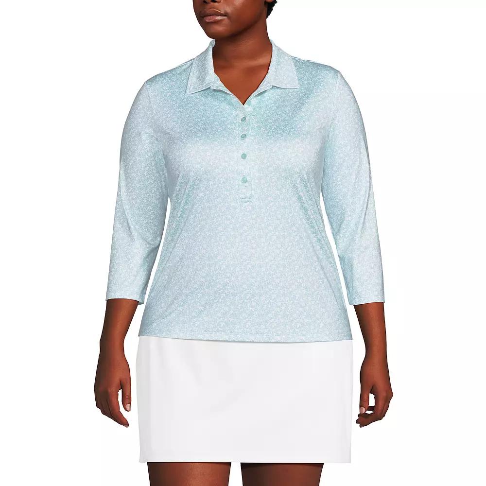 Plus Size Lands' End 3/4 Sleeve Active Polo Shirt, Women's, Size: 2XL, Julep Phlox Floral Product Image
