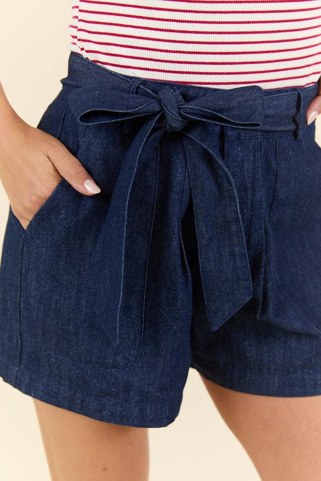 Wherever You Are Dark Wash Belted Denim Shorts FINAL SALE Product Image