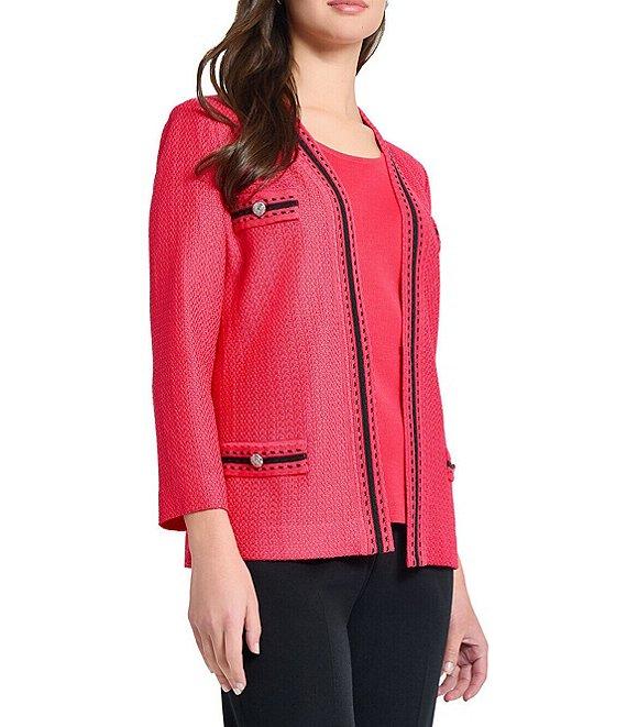 Ming Wang Contrast Trim Knit V-Neck Bracelet Sleeve Jacket Product Image