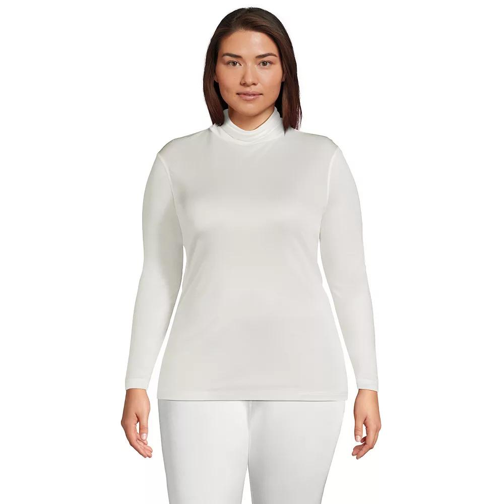 Plus Size Lands' End Silk Interlock Turtleneck Long Underwear Thermal Baselayer Top, Women's, Size: 1XL, Ivory Product Image