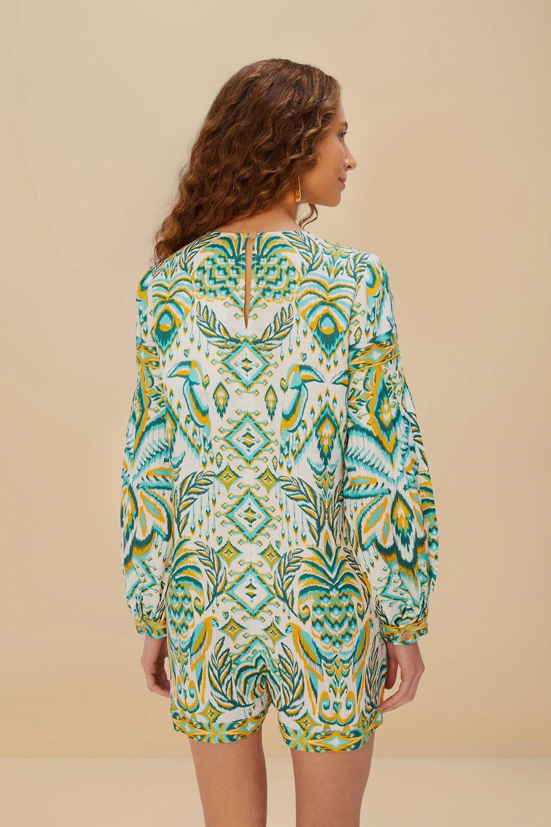 Off-White Tropical Tapestry Euroflax™ Premium Linen Romper Product Image