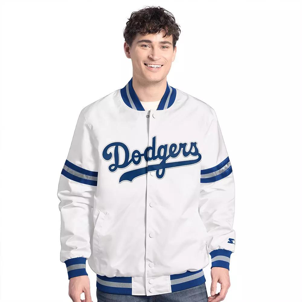 Men's Starter White Los Angeles Dodgers Cooperstown Scout Full-Snap Varsity Jacket,  Product Image