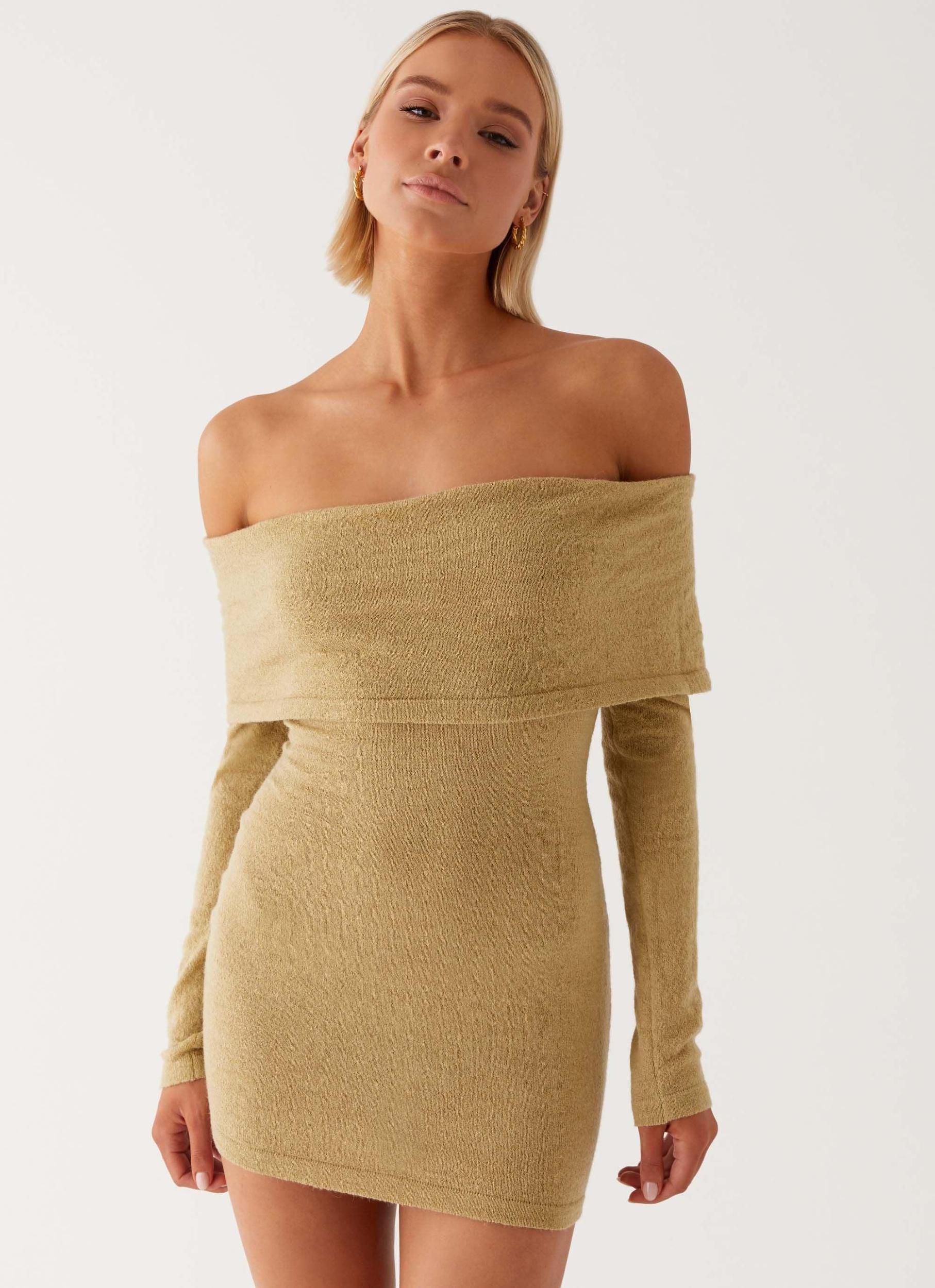 Myla Off Shoulder Mini Dress - Camel Product Image