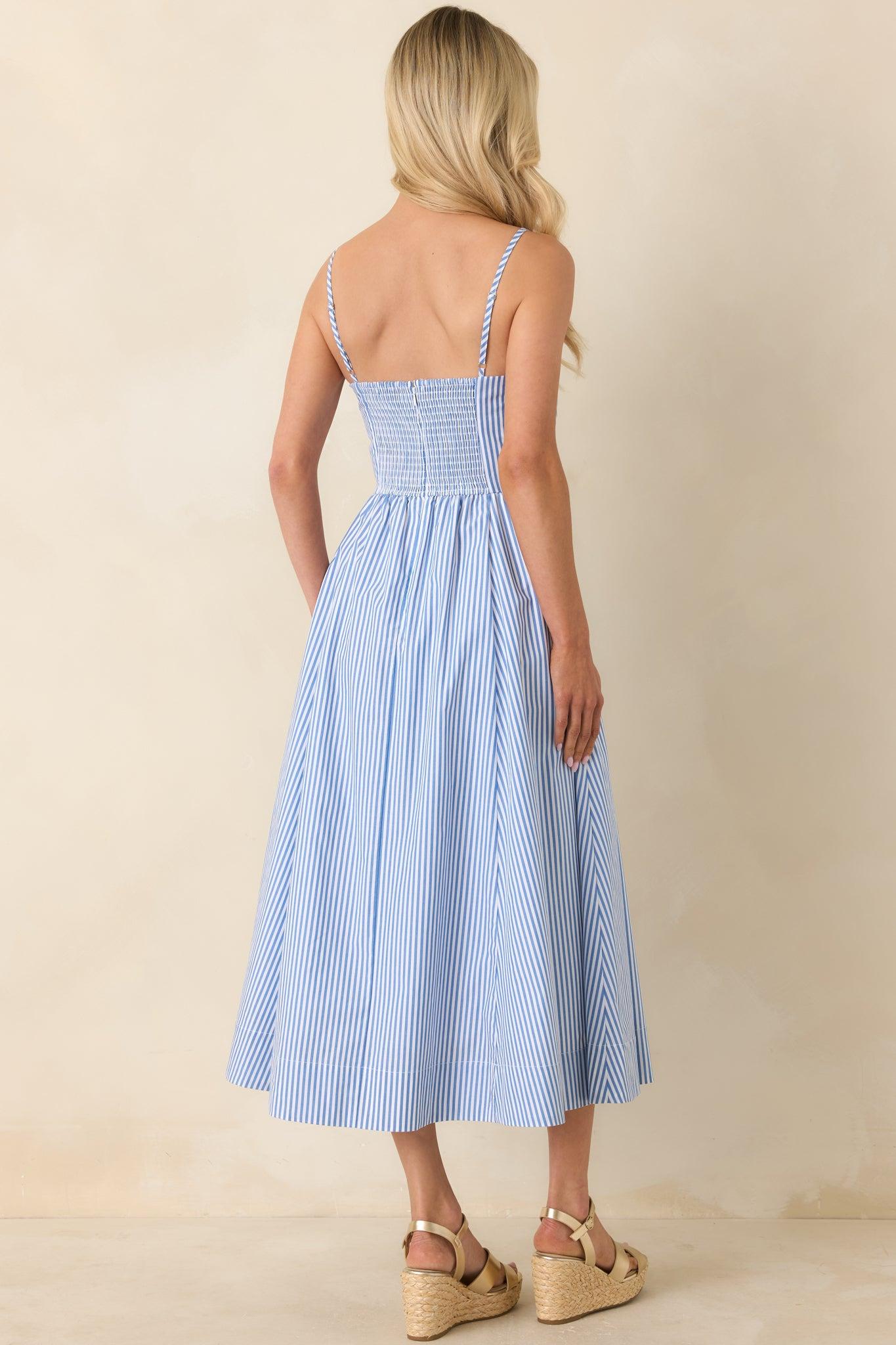 Weekend on the Coast Blue Stripe Sleeveless Midi Dress Product Image