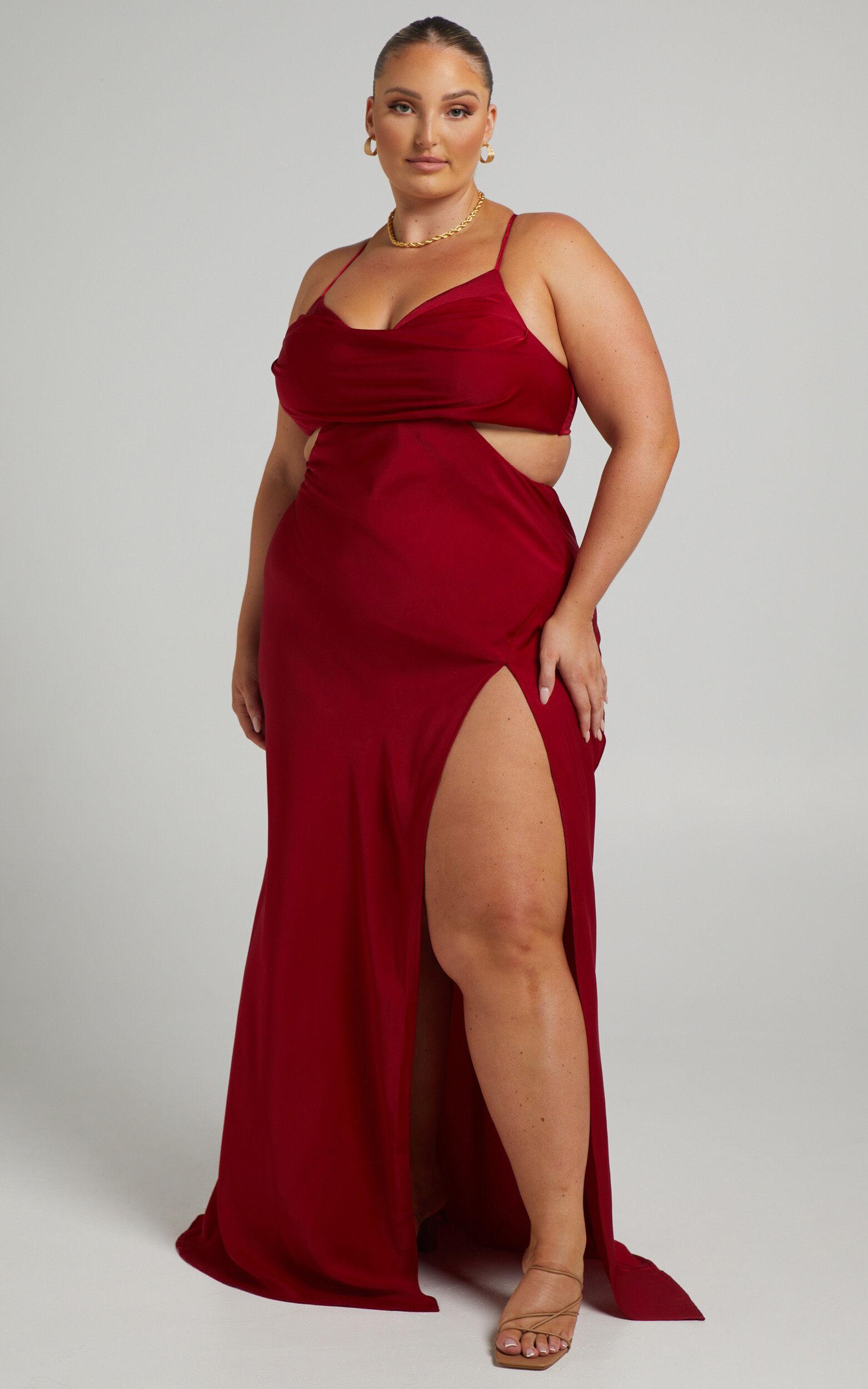 Sophie Maxi Dress - Cowl Neck Cross Back Dress in Red Product Image
