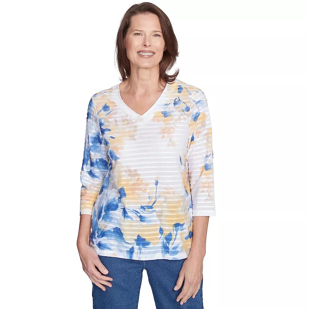 Women's Alfred Dunner Floral Textured V-Neck Top,  Product Image