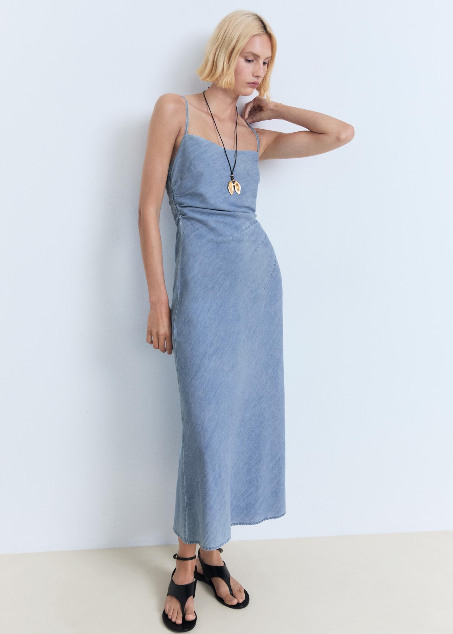 Draped denim dress - Women | MANGO USA Product Image