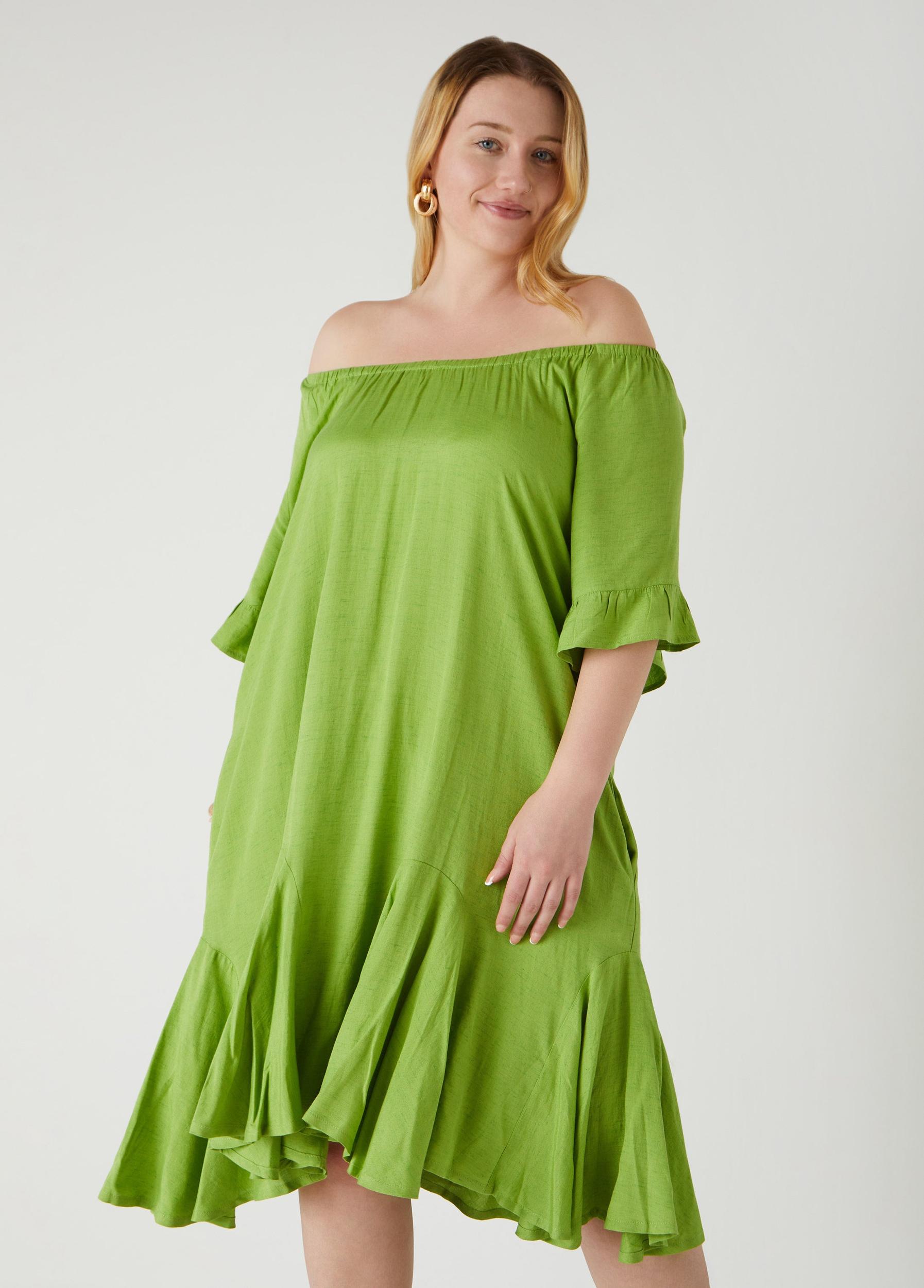 Plus Size Flounced Off The Shoulder Dress Ashley Stewart Product Image