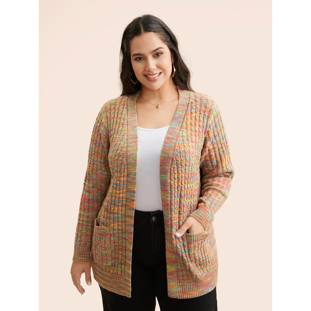 Plus Size Ombre Heather Patched Pocket Cardigan Multicolor Women Casual Loose Long Sleeve Everyday Cardigans BloomChic 30/6X Product Image