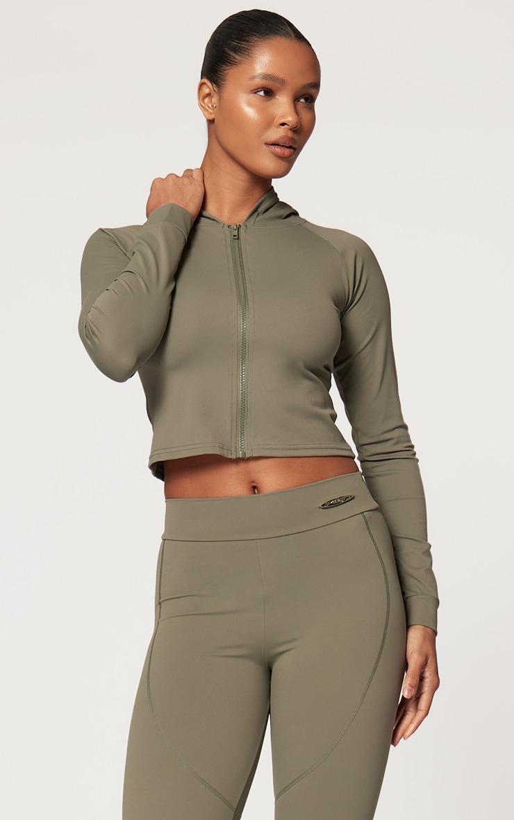 Olive Sculpt Hooded Long Sleeve Gym Jacket Product Image