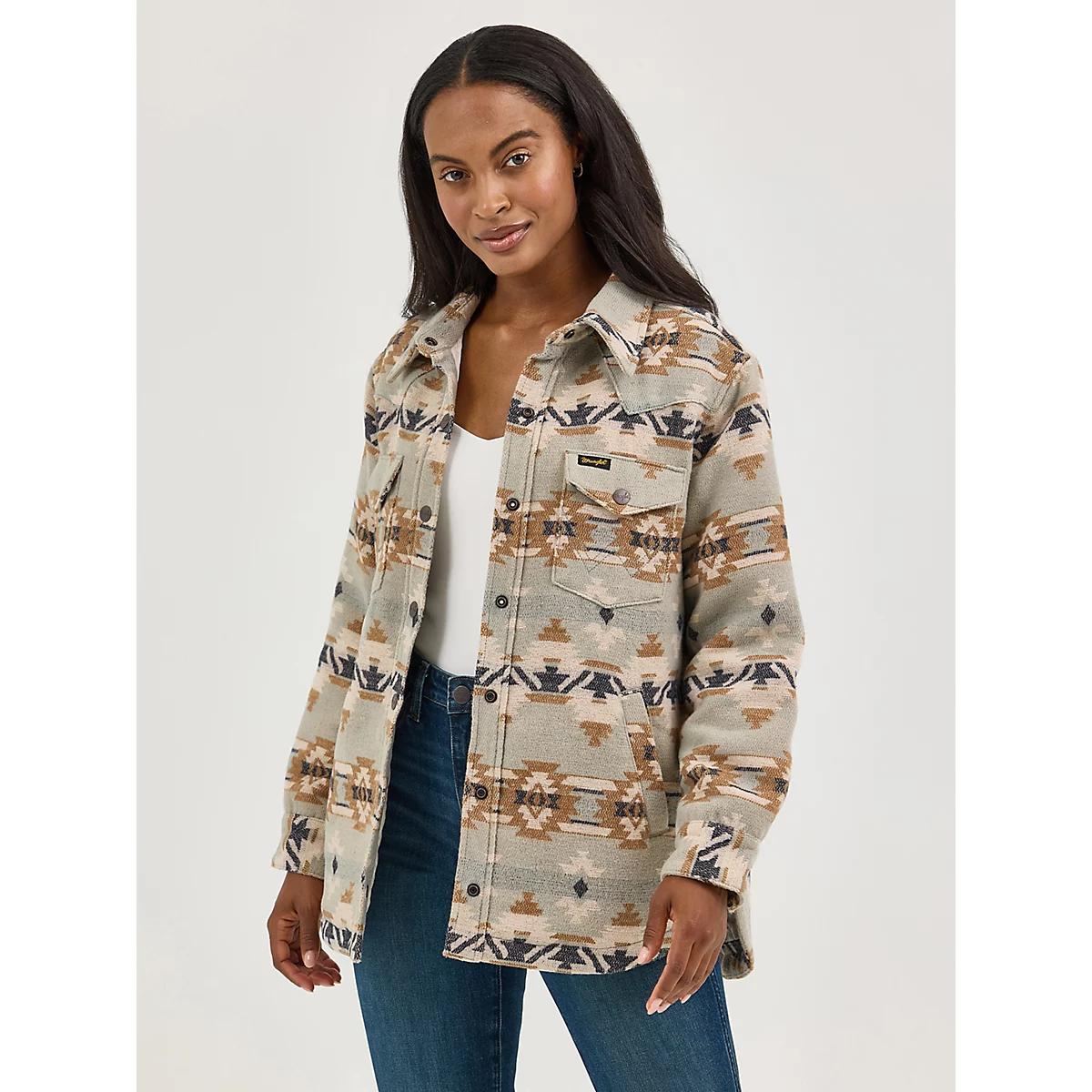 Women's Wrangler Quilt Lined Jacquard Shacket | Women's JACKETS & OUTERWEAR | Wrangler® Product Image