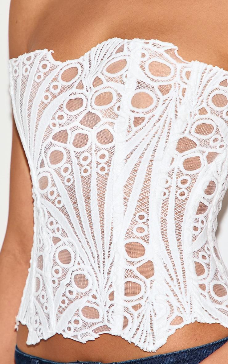 White Textured Sheer Floral Lace Corset Product Image