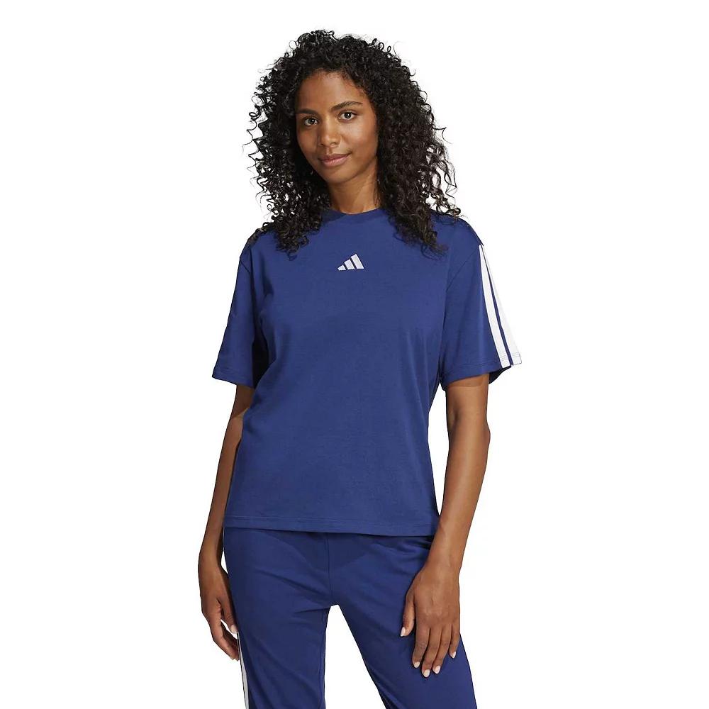 Women's adidas Essentials 3-Stripes Boyfriend Sportswear Tee, Size: XS, Dark Blue White Product Image