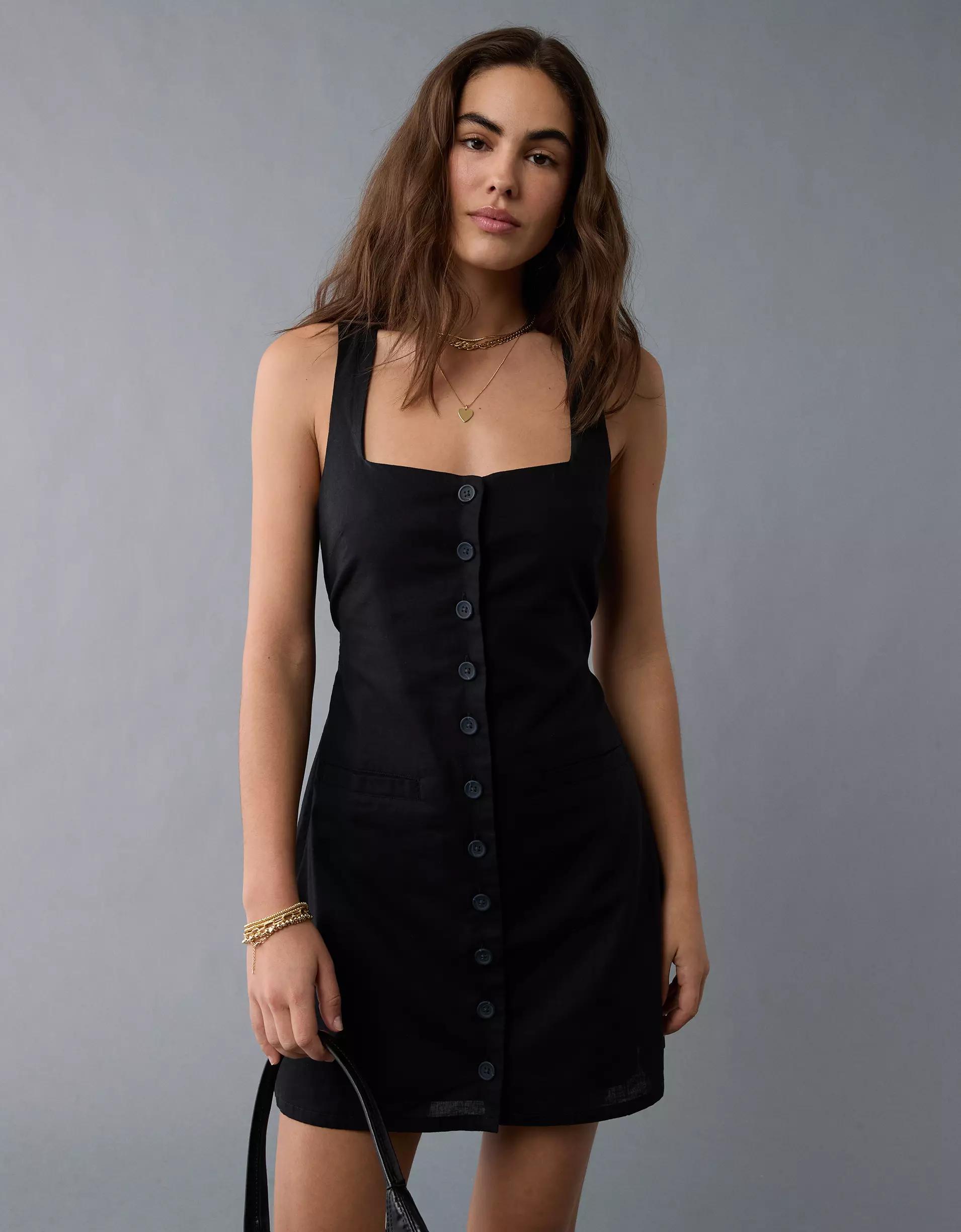 AE Square Neck Button-Up Mini Dress Product Image