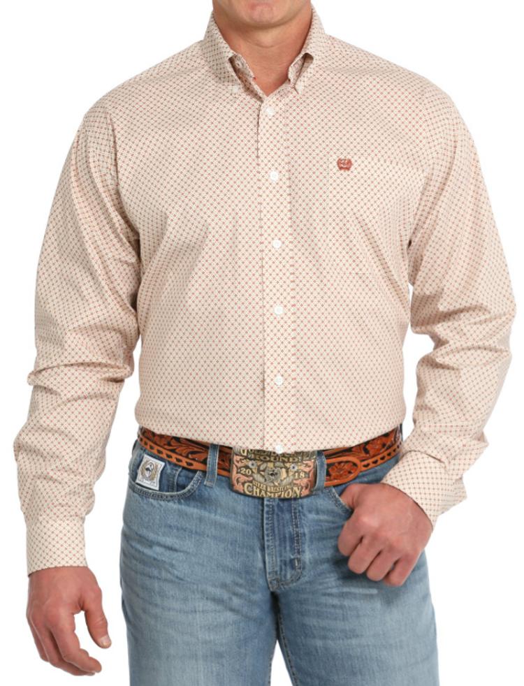 SALE Cinch® Men's L/S Cream/Rust Geo Print Button Shirt Product Image