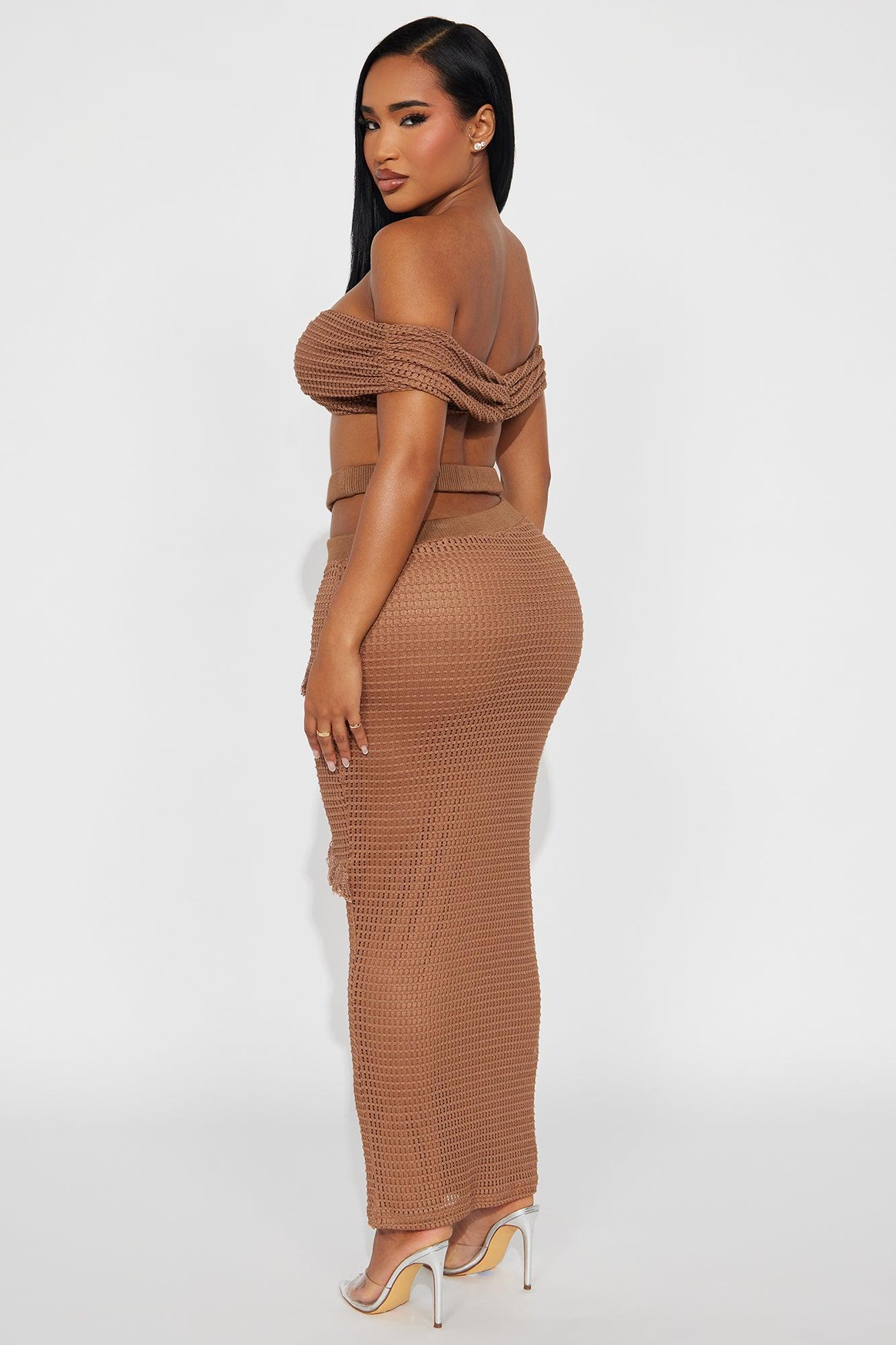 Fringe With Benefits Crochet Skirt Set - Brown Female Product Image