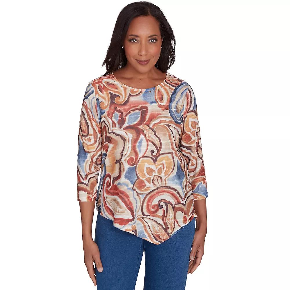 Women's Alfred Dunner Watercolor Paisley Crewneck Top, Size: XL, Neutral Team Product Image