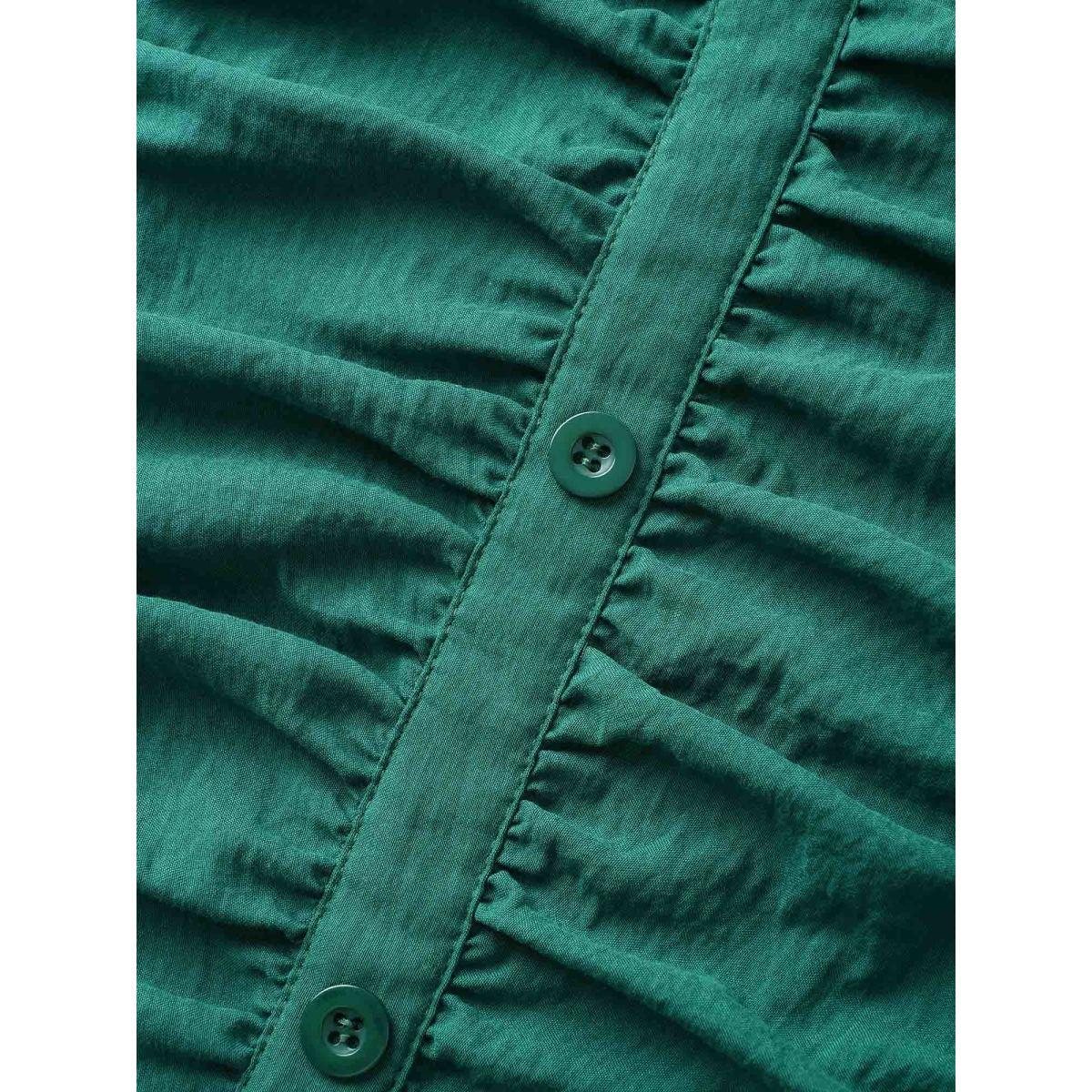 Plus Size Emerald Heart Neckline Lantern Sleeve Ruched Jumpsuit Women Elegant Short sleeve Heart neckline Everyday Loose Jumpsuits BloomChic 12/L Product Image