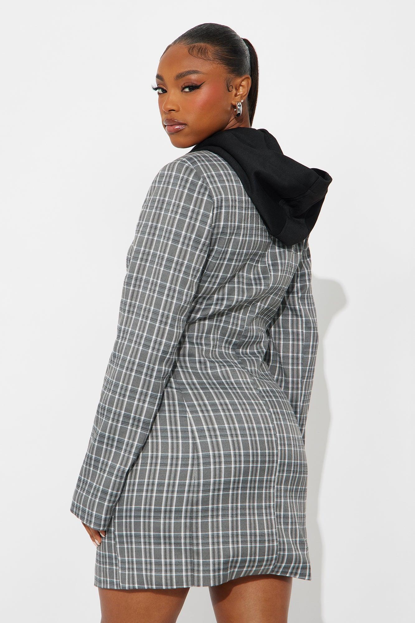 Klyn Hooded Blazer Mini Dress - Grey/combo Female Product Image