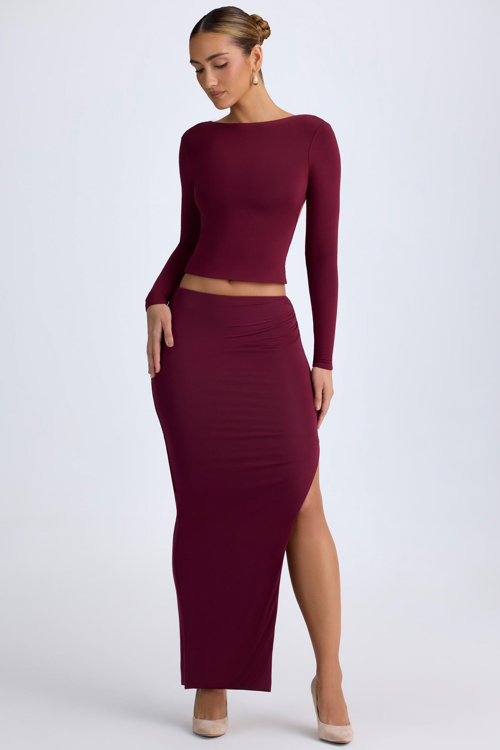 Modal Low-Rise Maxi Skirt in Wine Red Product Image