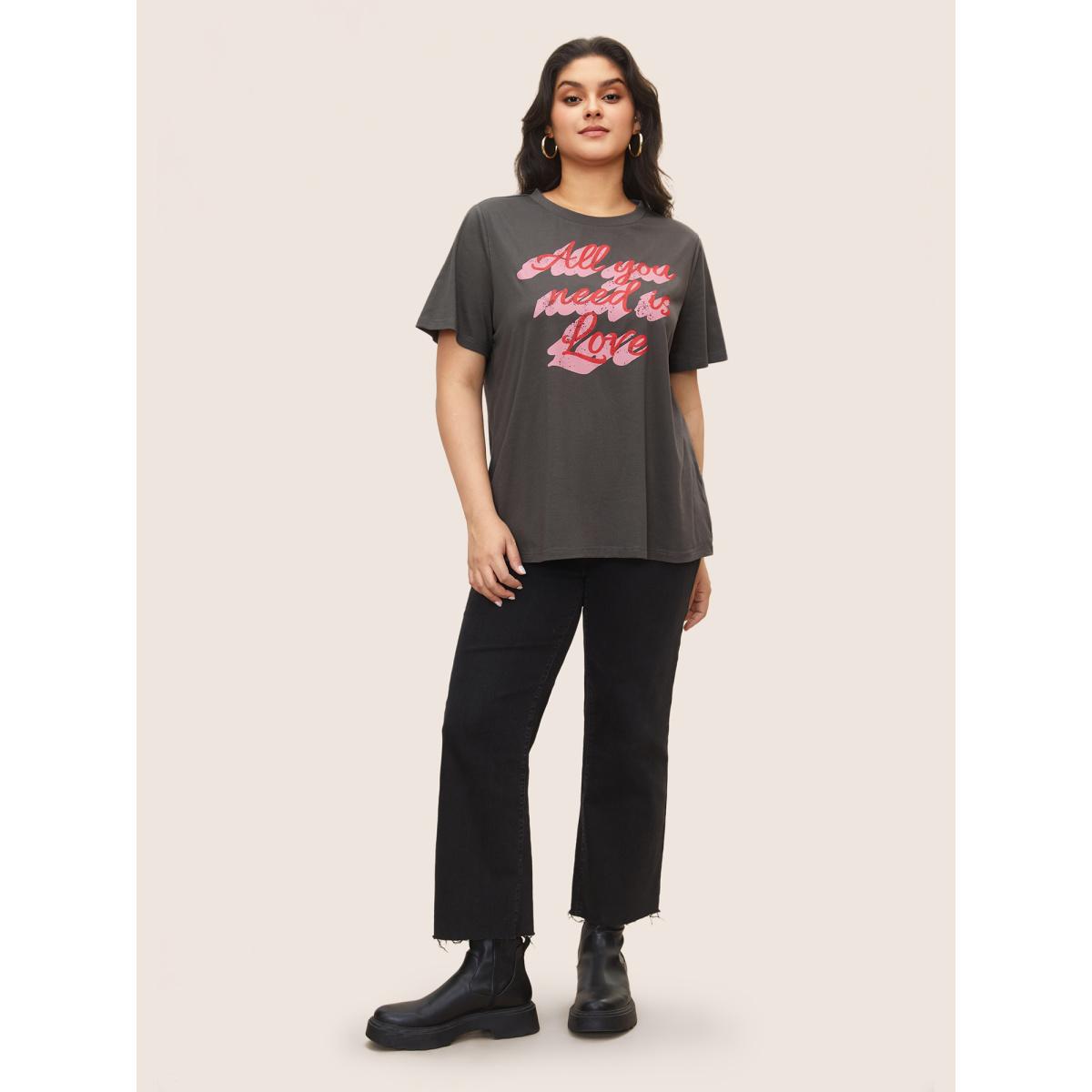 Plus Size Positive Slogan Print Round Neck T-shirt DimGray Women Casual Positive slogan Everyday T-shirts BloomChic 28/5X Product Image