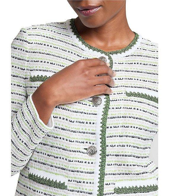 Ming Wang Knit Stripe Tweed Crew Neck Long Sleeve Jacket Product Image