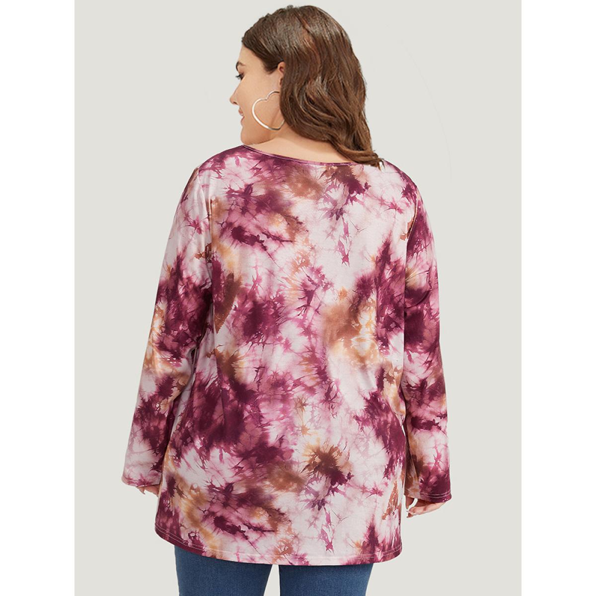 Plus Size Tie Dye Button Detail Round Neck T-shirt Multicolor Women Casual Tie Dye Tie Dye Round Neck Dailywear T-shirts BloomChic 26/4X Product Image