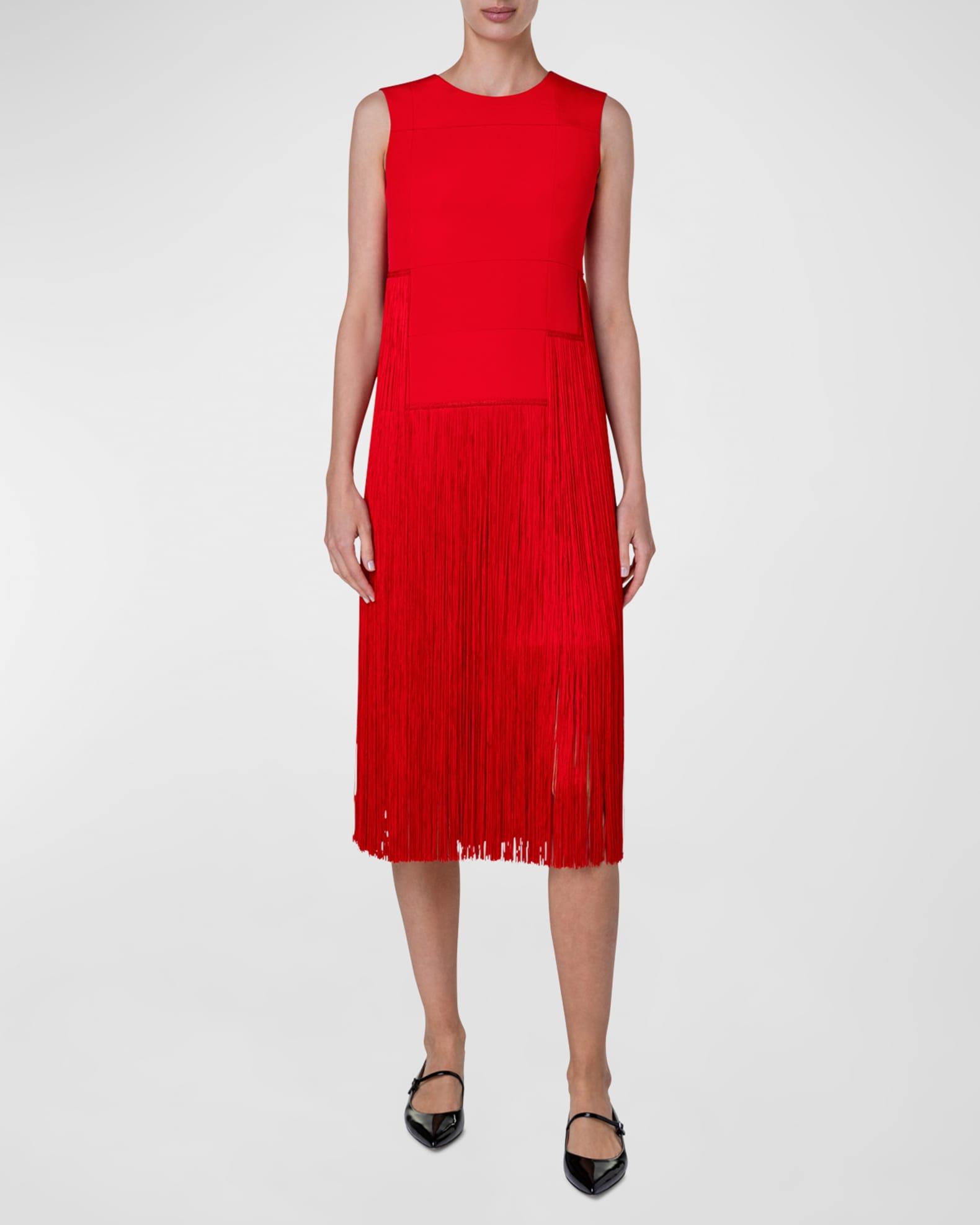Silk Crepe Fringe Midi Dress Product Image