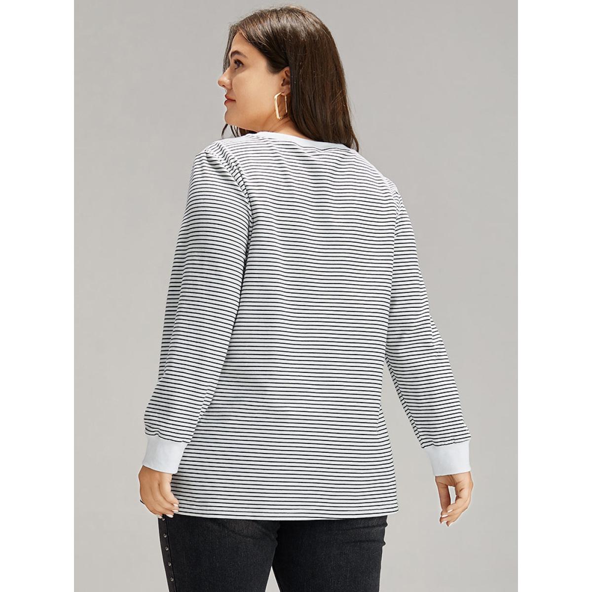 Plus Size Cotton Striped Striped Sweatshirt Women Indigo Casual Elastic cuffs Round Neck Everyday Sweatshirts BloomChic 22-24/3X Product Image