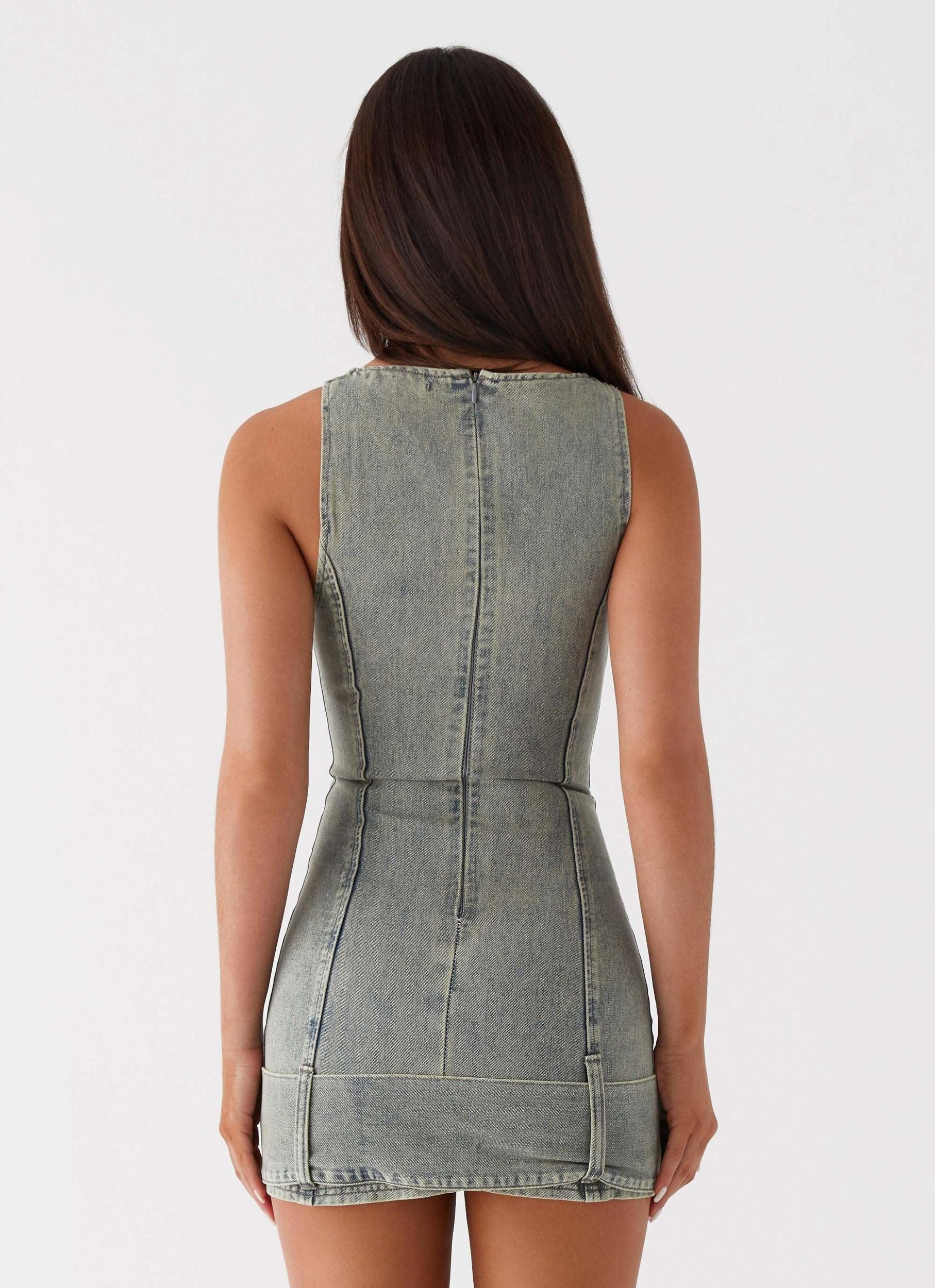 Dark Matter Mini Dress - Washed Denim Product Image