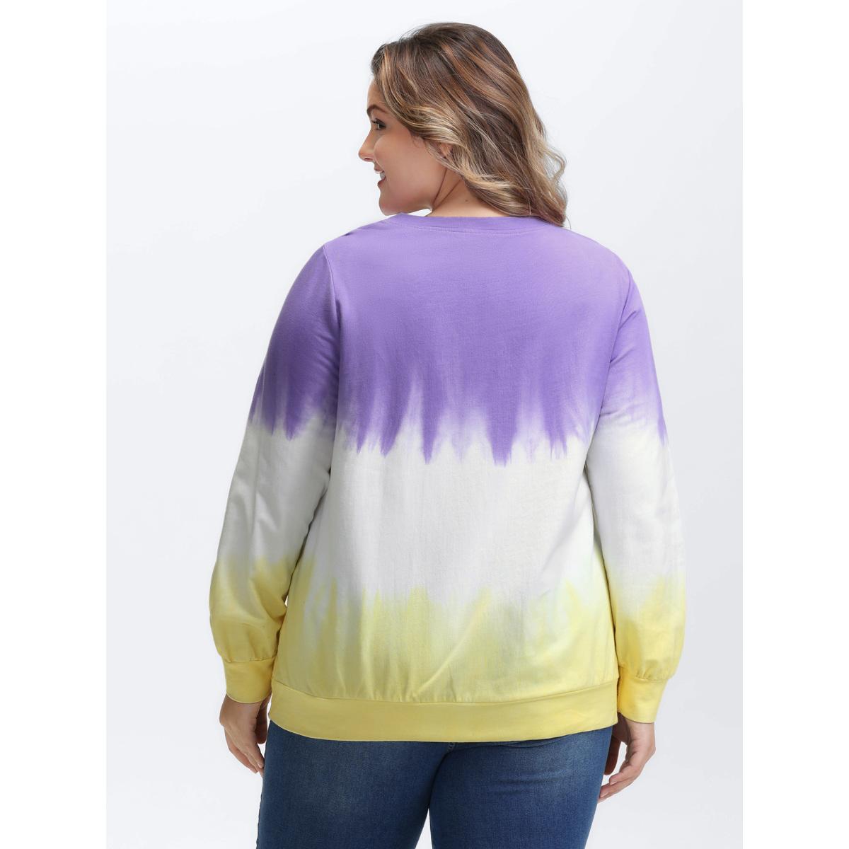 Plus Size Cotton Dip Dye Stretchy Hem Sweatshirt Women Multicolor Playful Round Neck Casual Sweatshirts BloomChic 22-24/3X Product Image