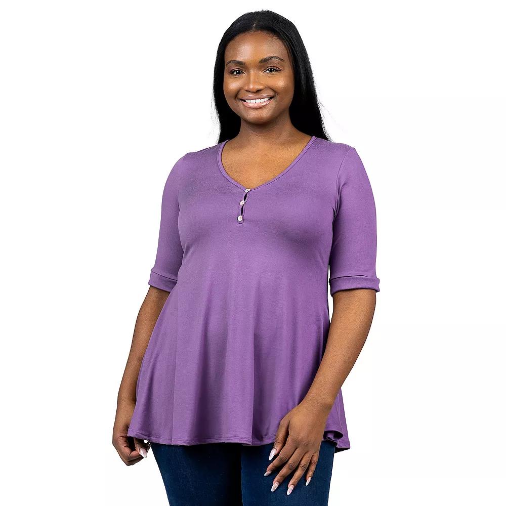 Plus Size 24Seven Comfort Short Sleeve Henley Tunic Top, Women's, Size: 3XL, Black Product Image