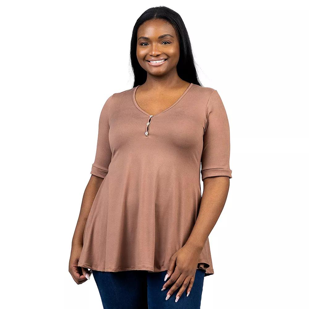 Plus Size 24Seven Comfort Short Sleeve Henley Tunic Top, Women's, Size: 3XL, Black Product Image