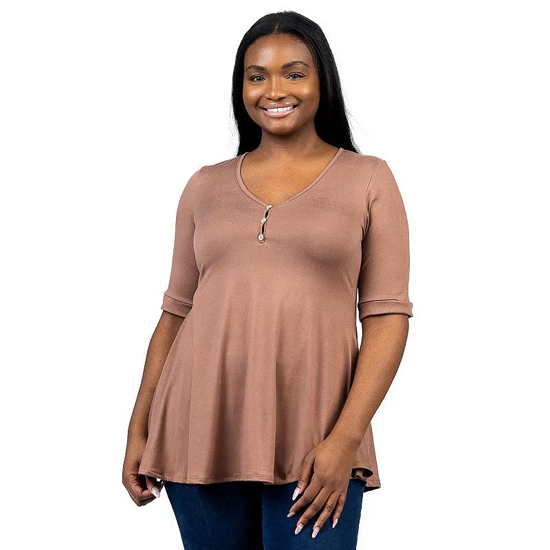 Plus Size 24Seven Comfort Short Sleeve Henley Tunic Top, Women's, Size: 3XL, Black Product Image