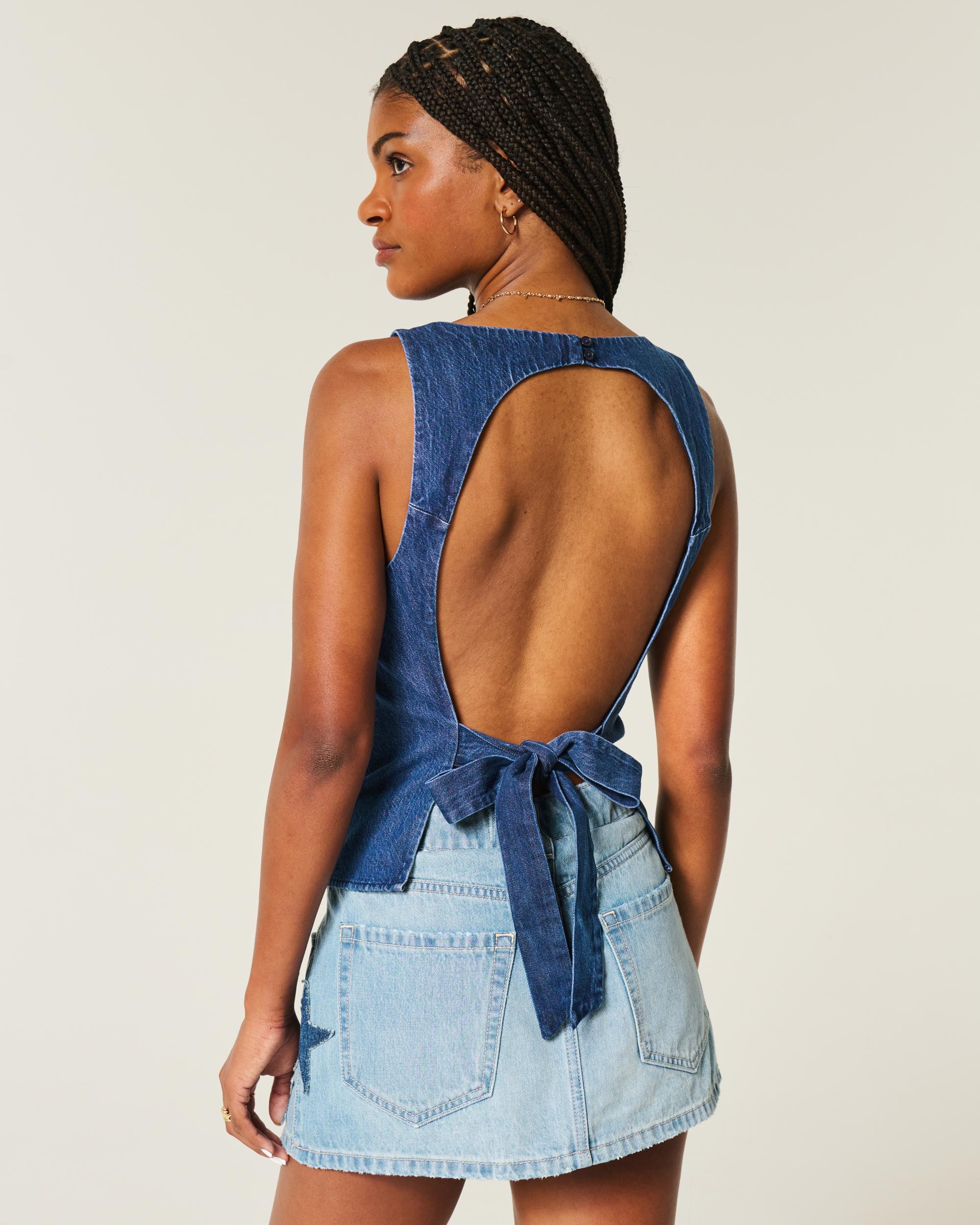 Denim Open-Back Top Product Image