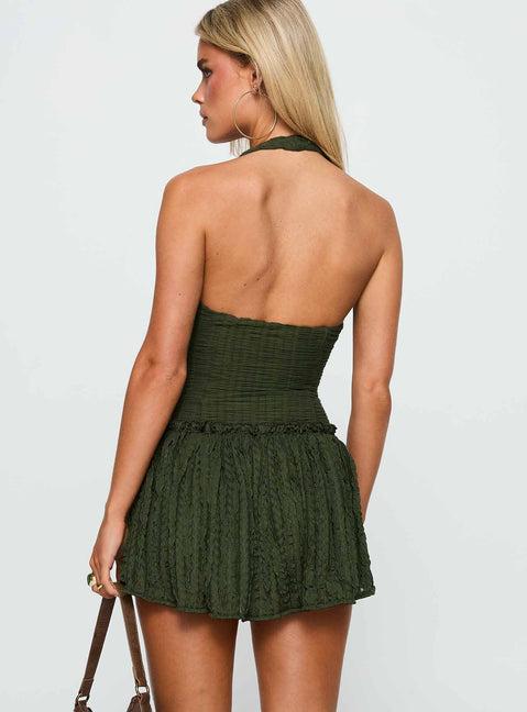 Mixie Halter Playsuit Olive Green Product Image