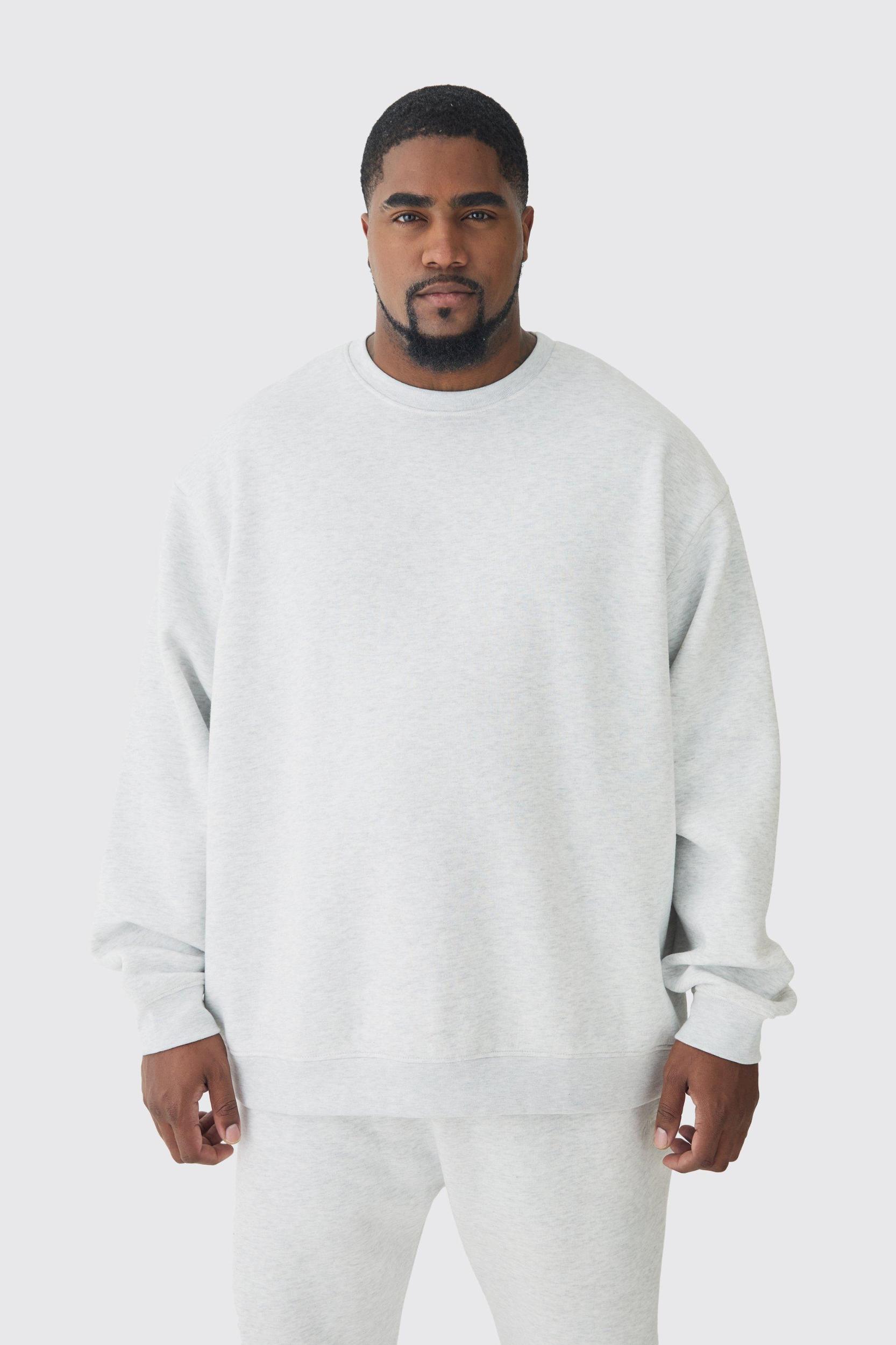 330GSM Plus Oversized Sweatshirt In Grey Marl | boohooMAN USA Product Image