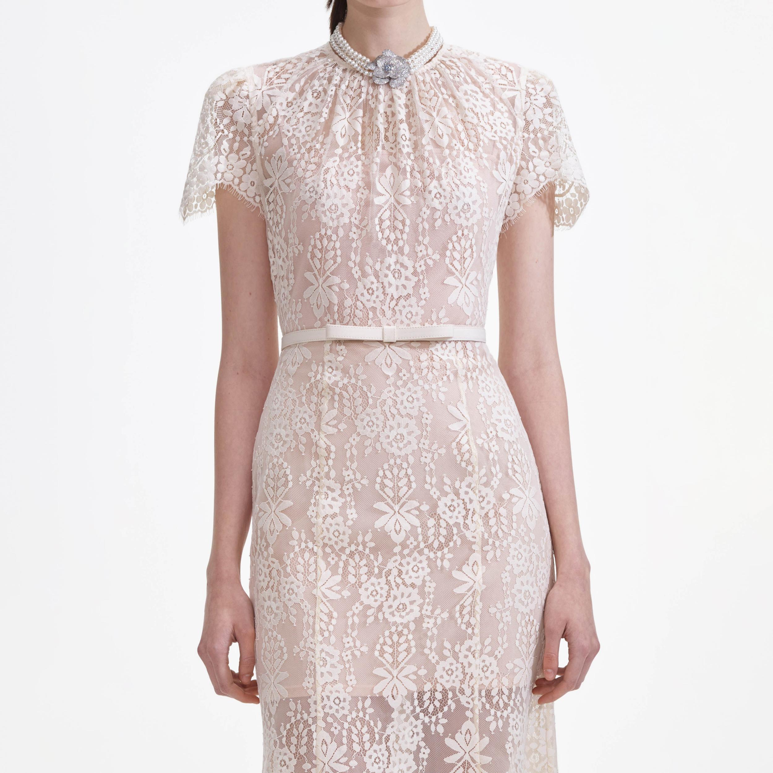 White Lace Midi Dress Product Image