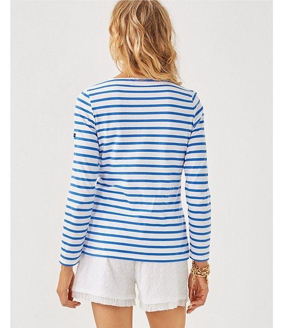 Lilly Pulitzer x Saint James Minquidame Contrast Stripe Round Neck Long Sleeve Cotton Tee Product Image