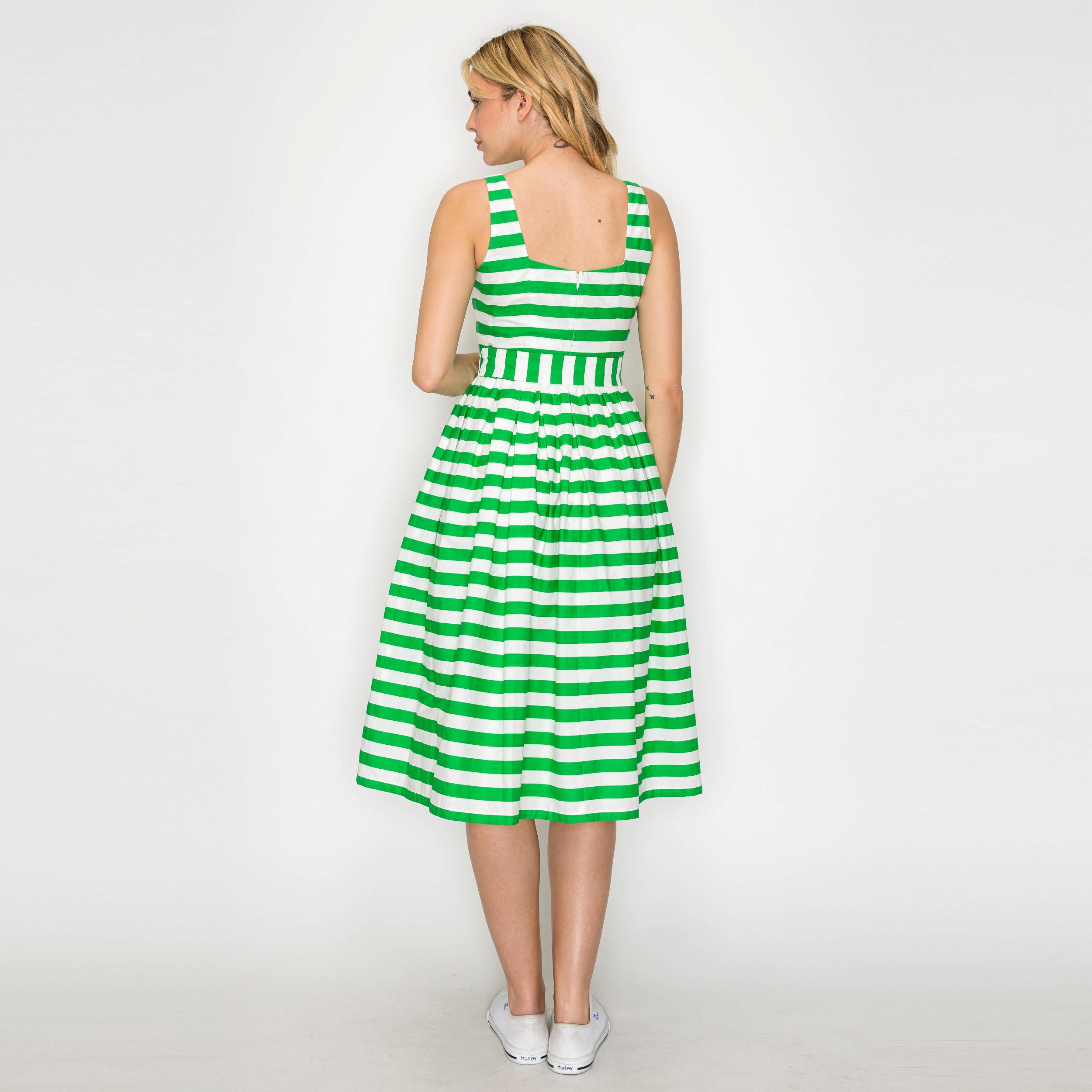 Lucky Green Stripe Classic Midi Dress Product Image