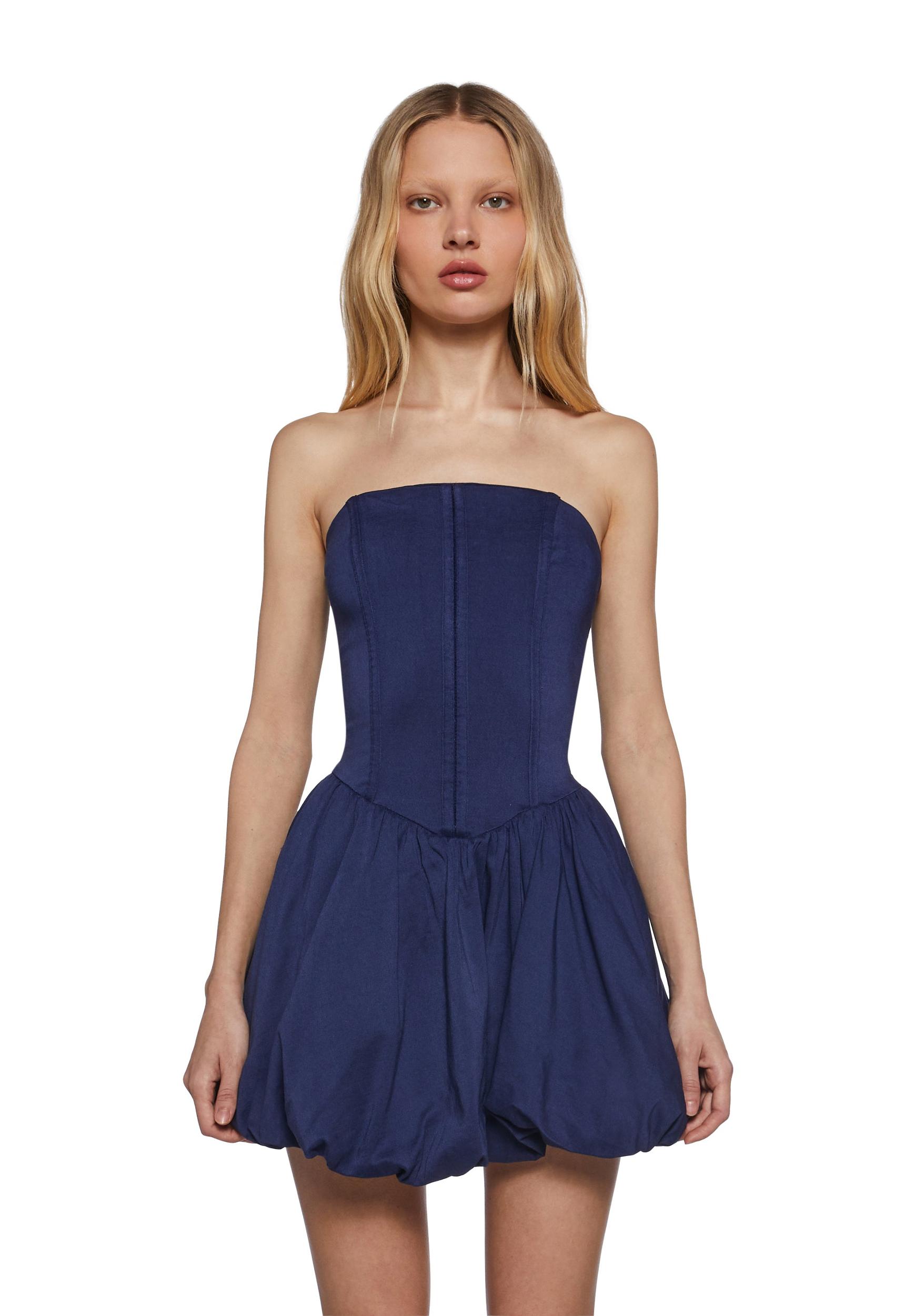 Corset Mini Dress With Bubble Hem Special Occasion- Navy Product Image