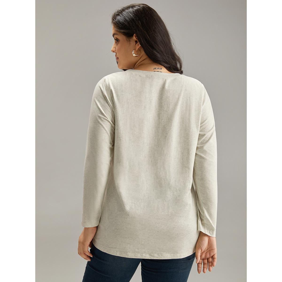 Plus Size Cotton Heather Long Sleeve T-shirt LightGray Women Casual Plain Plain Round Neck Dailywear T-shirts BloomChic 10/M Product Image