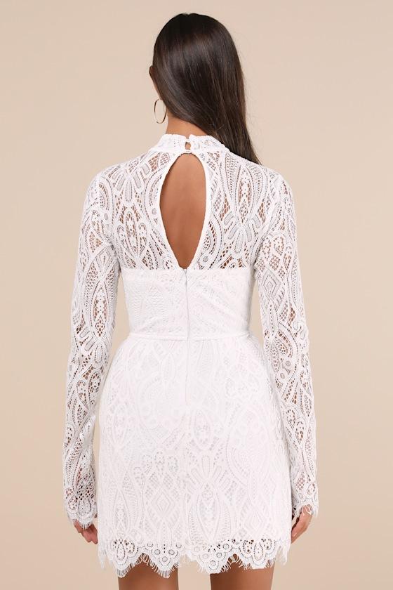 Gorgeous Attraction White Lace Structured Long Sleeve Mini Dress Product Image