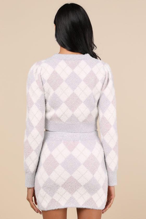 Positively Pristine Lilac Argyle Lurex Sweater Mini Skirt Product Image