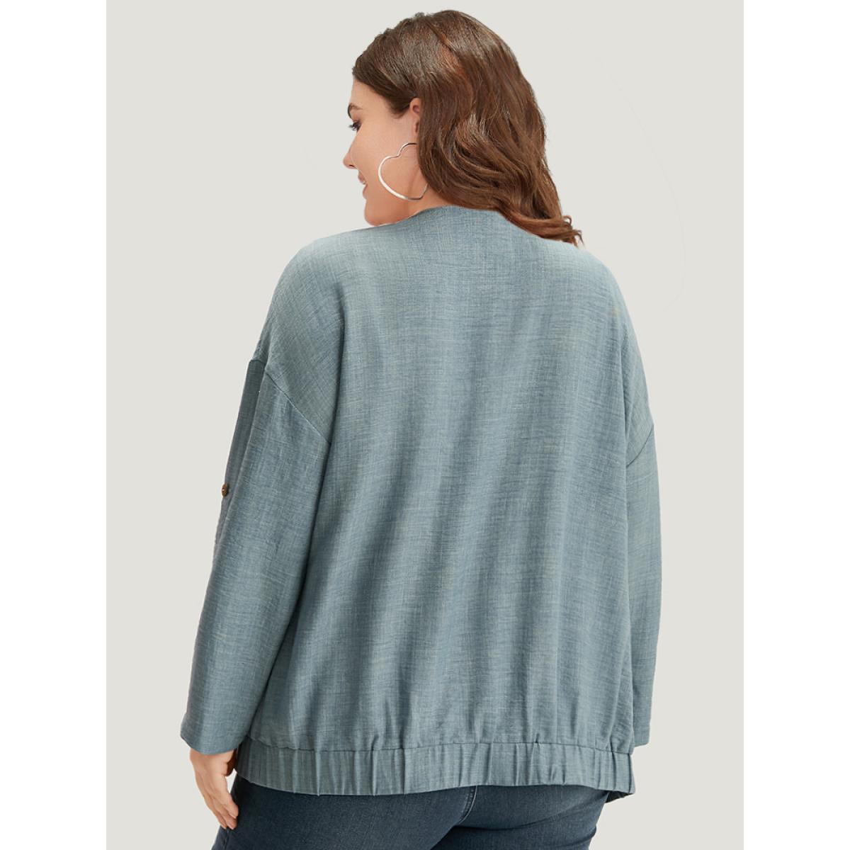 Plus Size Plain Pocket Zipper Tab Sleeve Jacket Women Aegean Zipper Pocket Dailywear Jackets BloomChic 30/6X Product Image