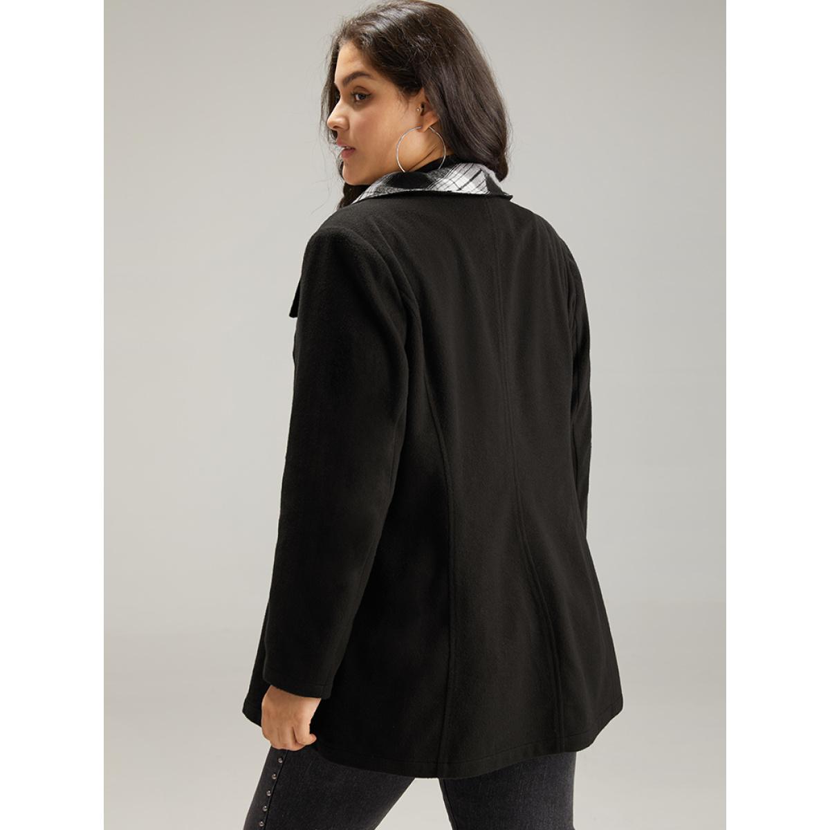 Plus Size Plaid Patchwork Lapel Collar Zipper Coat Women Black Elegant Contrast Ladies Everyday Winter Coats BloomChic 18-20/2X Product Image