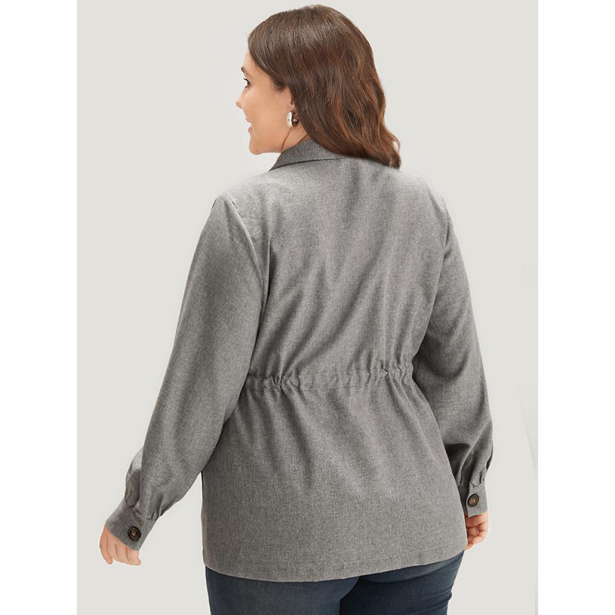 Plus Size Plain Pocket Drawstring Button Up Suit Collar Coat Women DimGray Casual Plain Ladies Dailywear Winter Coats BloomChic 26/4X Product Image