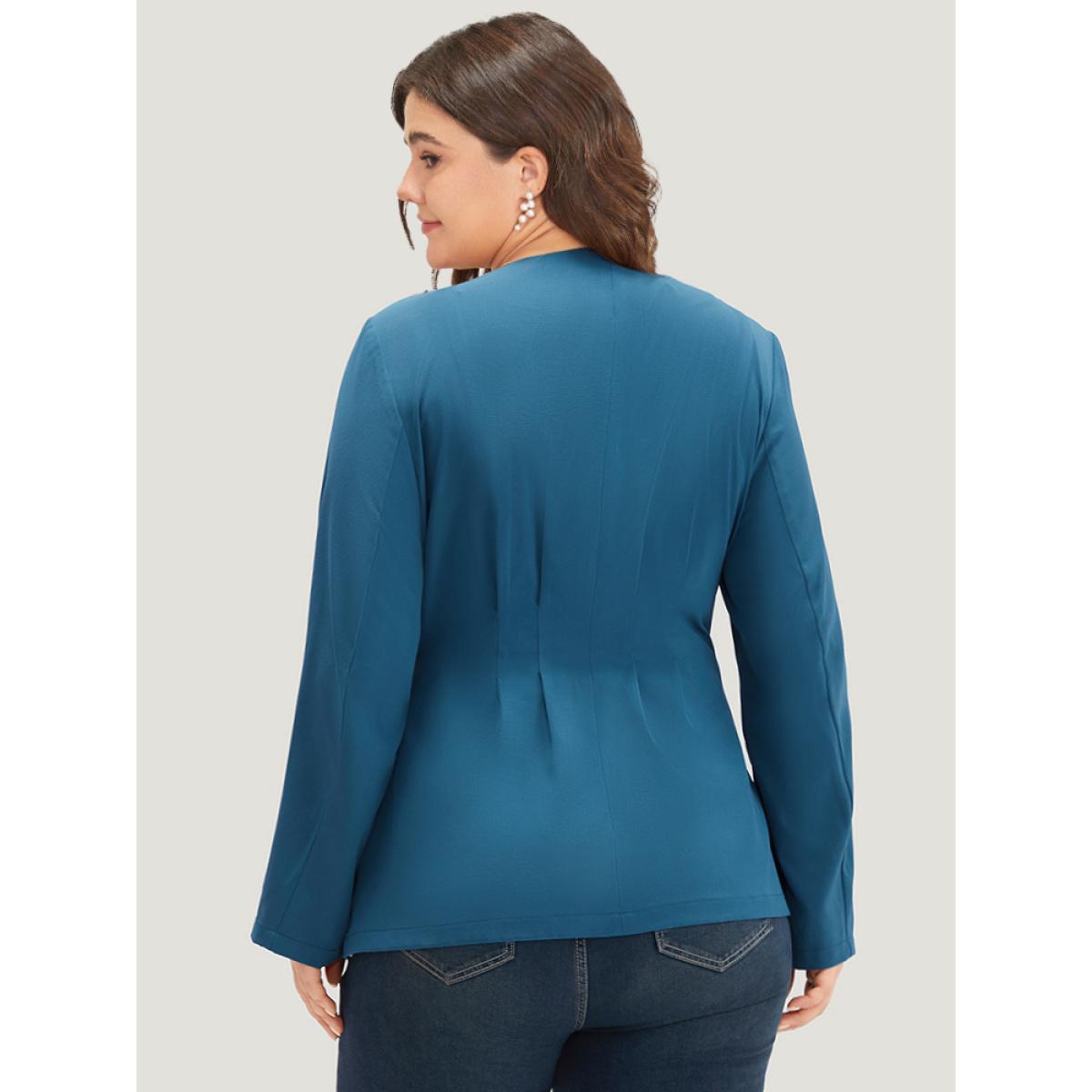 Plus Size Solid Belted Knot Blazer Cerulean Women Dailywear Plain Plain Sleeve Long Sleeve Open Front 22-24/3X Belt Casual Blazers BloomChic Product Image